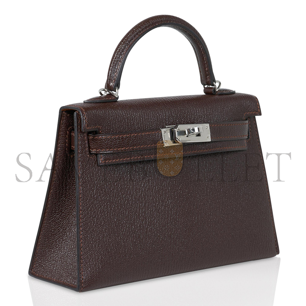 HERMÈS MASTER MINI KELLY II GOAT LEATHER CERAMIC SILVER BUCKLE (19*12*5.5cm)